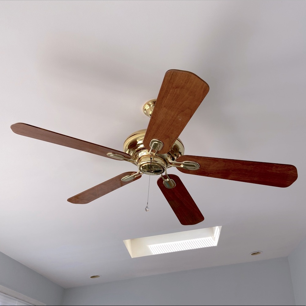 Casablanca ceiling fan- wood with gold accents.
